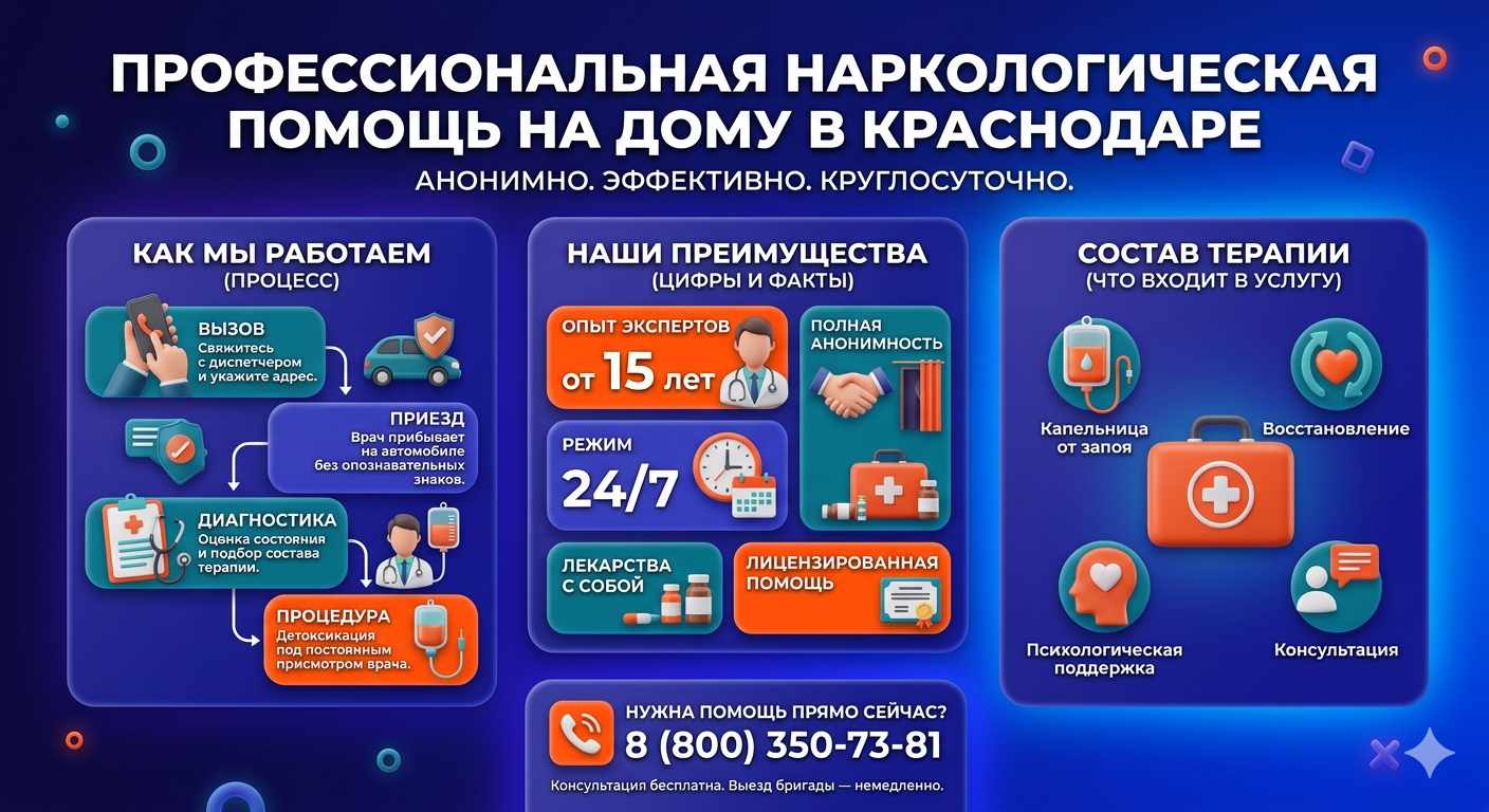 Инфографика о принципах лечения алкоголизма на дому в Новочебоксарске: этапы вызова нарколога, преимущества анонимной детоксикации и состав медицинской помощи.